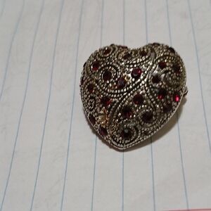 Sears Silver and Red Gem Heart Brooch
